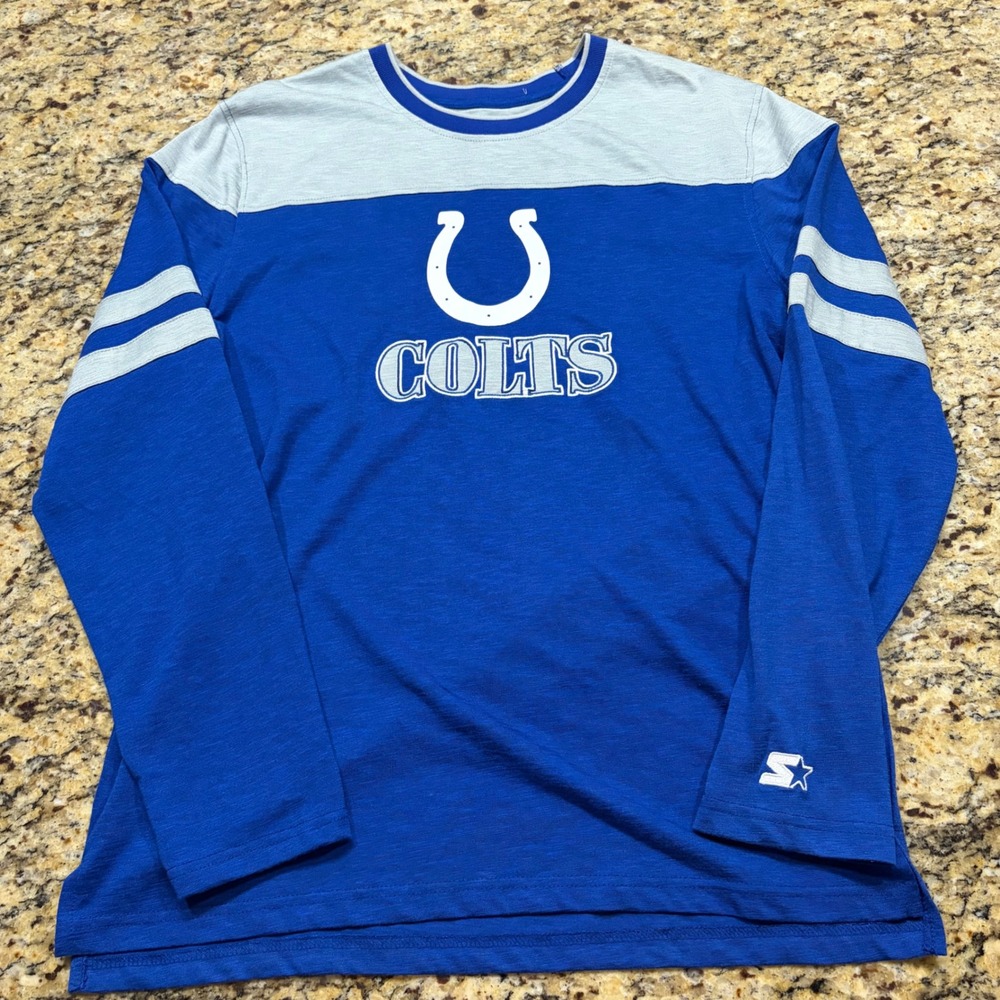 Starter Indianapolis Colts Mens Large Blue Grey Long Sleeve Shirt NFL Football v